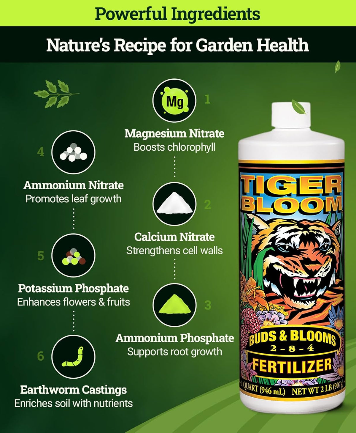 FoxFarm Tiger Bloom Liquid Fertilizer Concentrate - Fast Acting Formula for Vicious Growth with