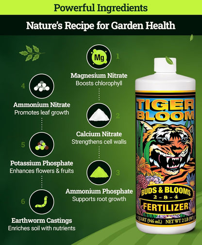 FoxFarm Tiger Bloom Liquid Fertilizer Concentrate - Fast Acting Formula for Vicious Growth with
