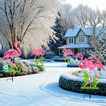 2 Pack Pink Flamingo Garden Statue - 20.5 inch Hand Flamingo Painted Metal Patio Art, Outdoor