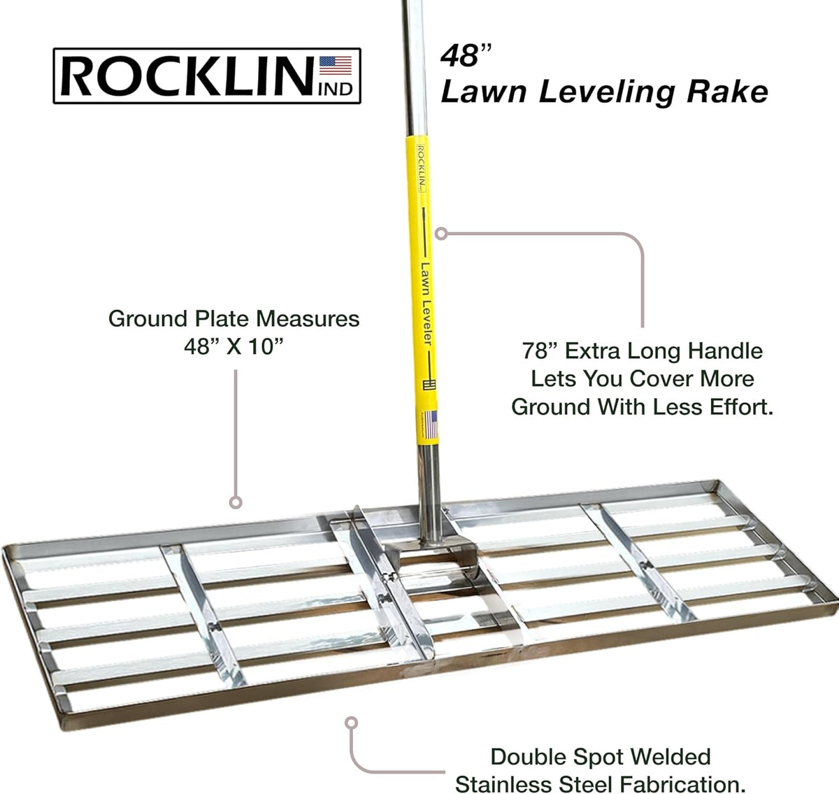 Rocklin™ Lawn Leveling Rake | Levelawn Tool | Level Soil or Dirt Ground Surfaces Easily | 48” x 10”