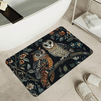 Bath Mat-Bathroom Rug，Two Owls-Absorbent Non Slip Quick Dry Stain Resistant Easy to Clean Care