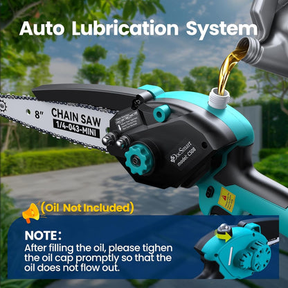Mini Chainsaw Cordless, 8 inch & 6 inch Electric Chain Saw with 2 Pack Rechargeable Batteries