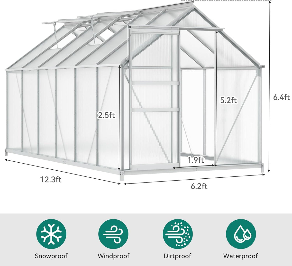YITAHOME 12x6FT Polycarbonate Greenhouse Large Heavy Duty Green Houses Outdoor Aluminum Greenhouses