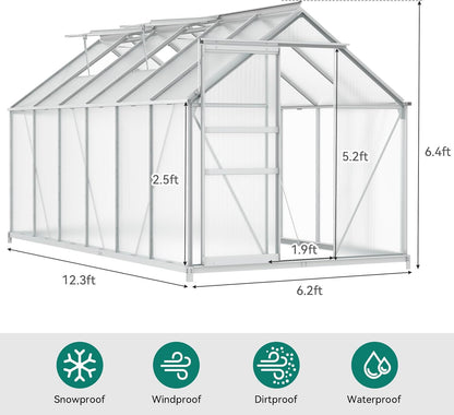 YITAHOME 12x6FT Polycarbonate Greenhouse Large Heavy Duty Green Houses Outdoor Aluminum Greenhouses