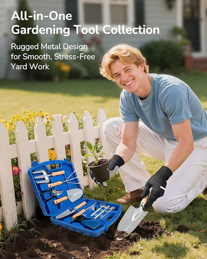 12-Piece Gardening Tool Set for Men, Rust-Proof & Heavy-Duty Hand Garden Tools with Sturdy Blue