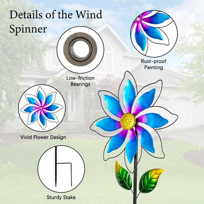 14'' Wind Spinners Outdoor, Flower Metal Garden Wind Spinners Outdoor, Kinetic Wind Sculptures &