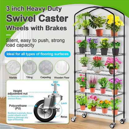 Abimars 5-Tier Greenhouse with Caster Wheel, Each Shelf Height Adjustable Metal Plant Shelf with