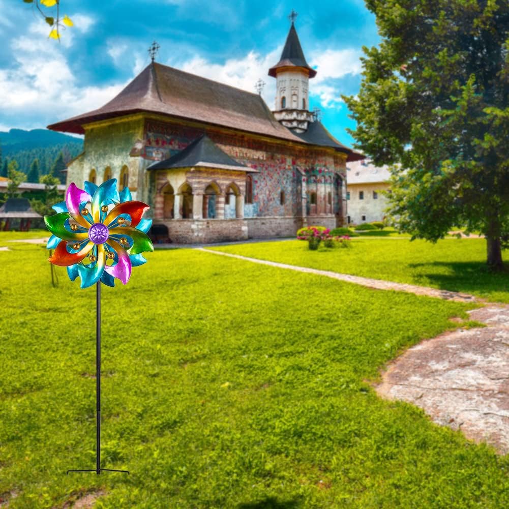 DREAMYSOUL Wind Spinner Outdoor Metal, 37" Kinetic Wind Spinners Colorful Wind Sculpture Yard Art