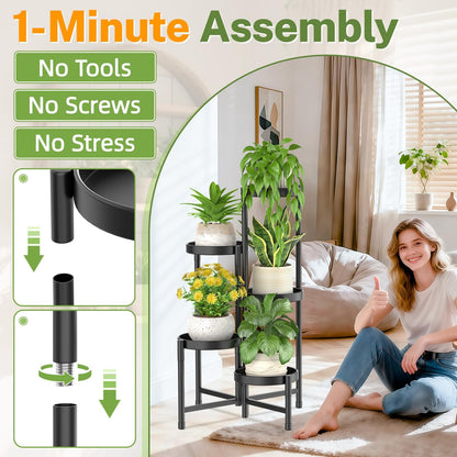 iDavosic.ly Plant Stand Indoor Outdoor, 5 Tier Corner Metal Flower Display Holder Shelf, Folding