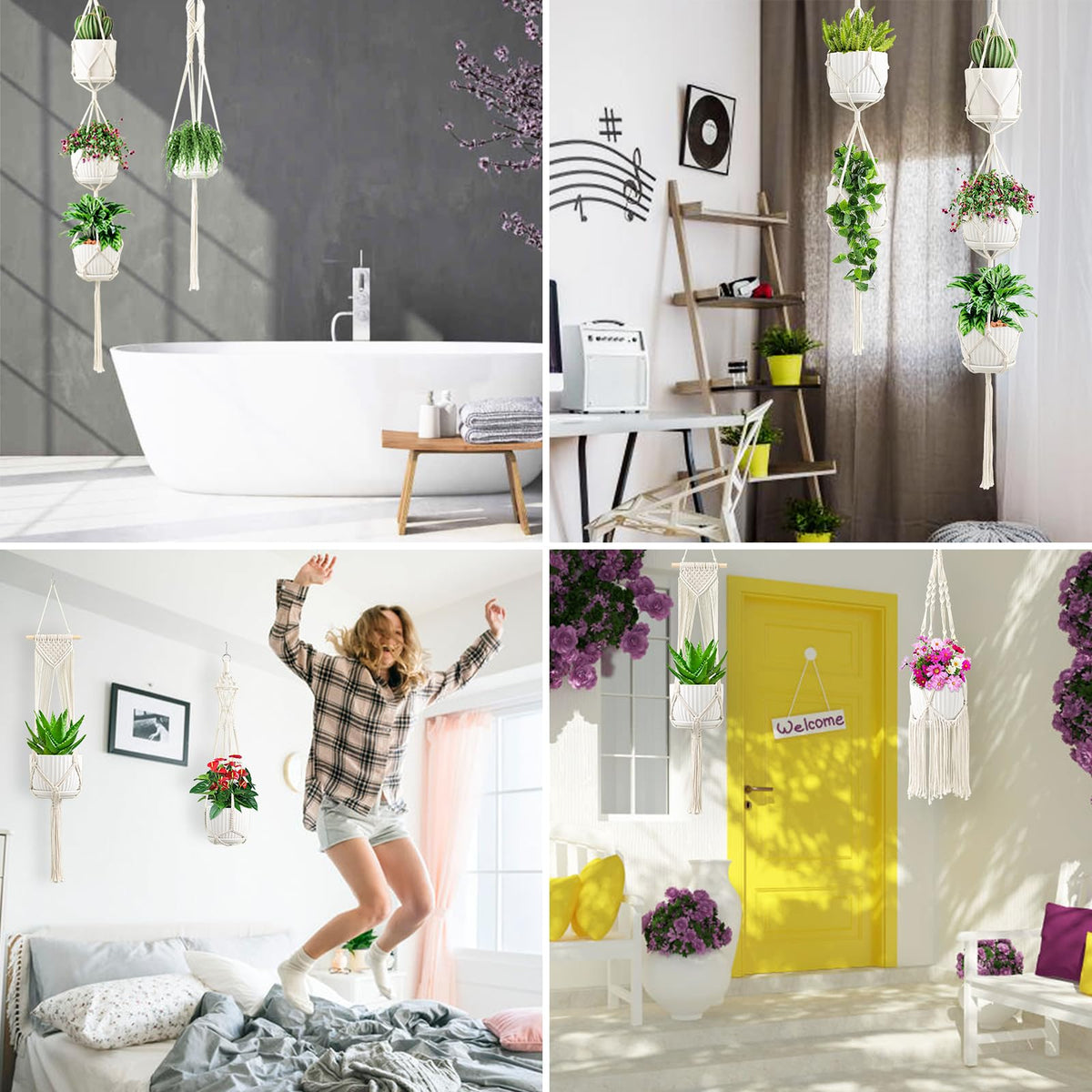 SFENNGPET Macrame Plant Hangers, 6Pack Hanging Planters for Indoor Plants