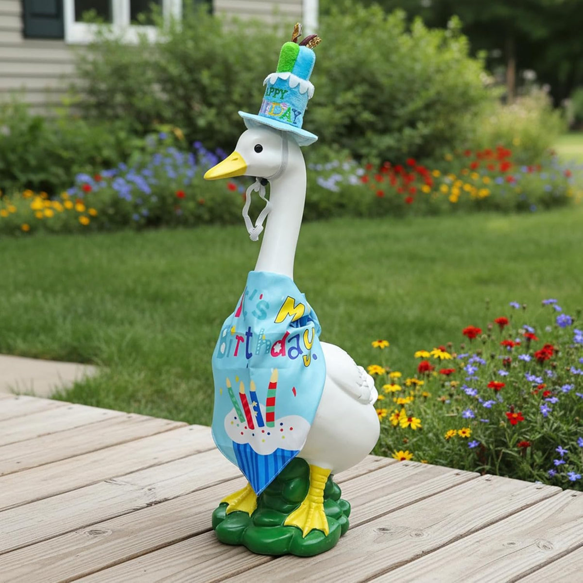 Porch Goose Statue Wear Clothing Outfit-20"High Large Garden Goose Decor Wear Birthday Clothes, Big
