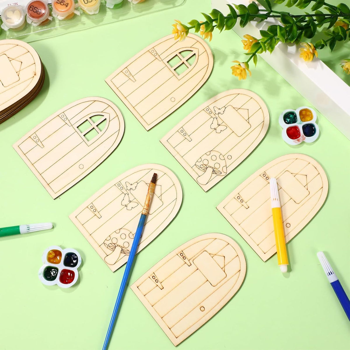 36pcs Mini Wooden Fairy Doors, Unpainted Elf Doors for Home Office Garden Decoration, Assorted