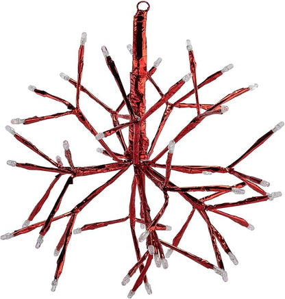 Alpine Corporation 10" H Indoor Christmas Twig 3D Hanging Snowflake Ornament with LED Lights, Red