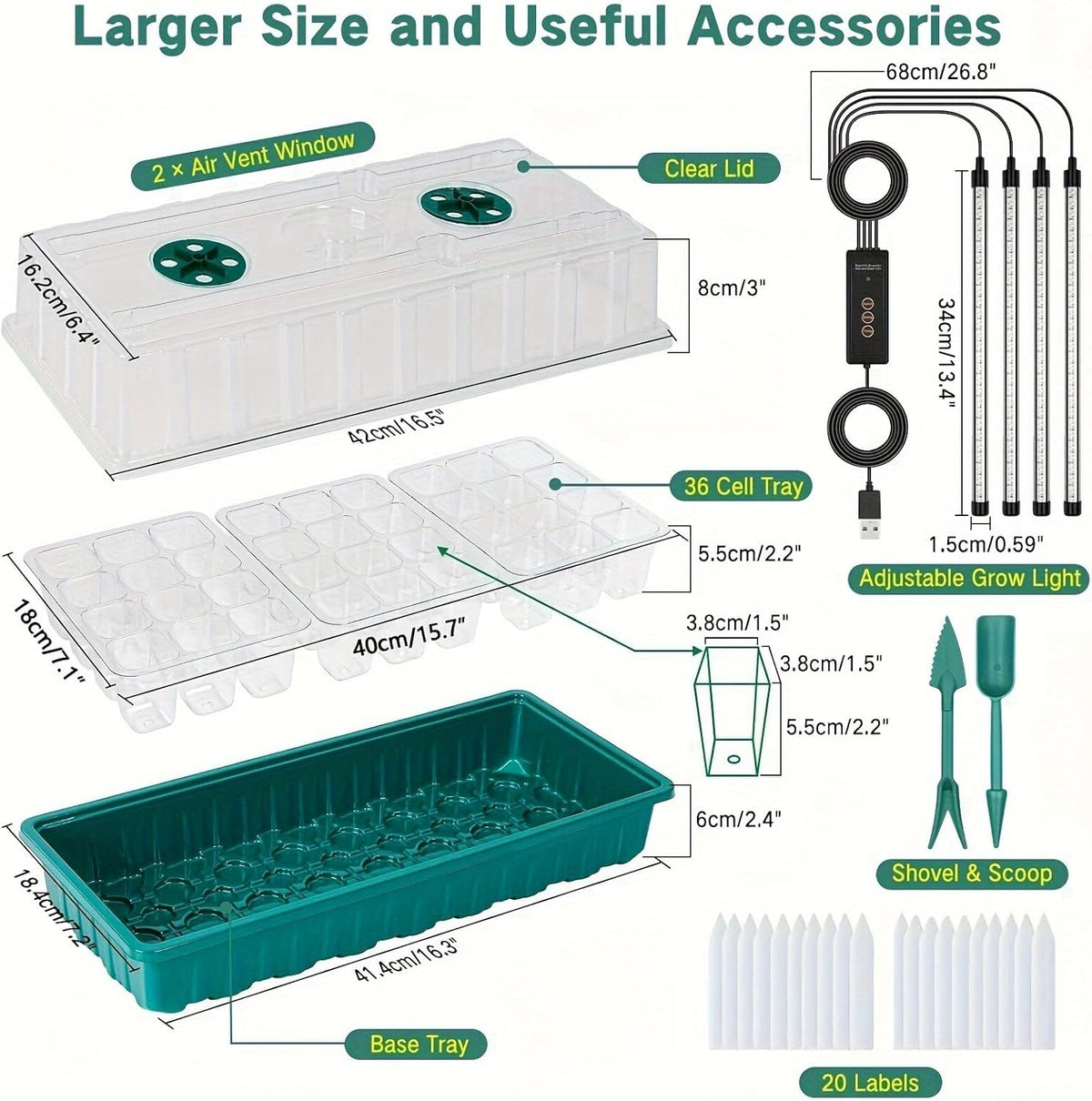 Seed Starter Tray with Grow Light, 2 Pack 72 Cells Seed Starter Kit with Humidity Dome, Indoor