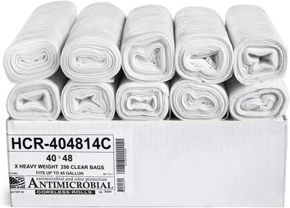 Aluf Plastics High Density Trash Bags, 45 Gallon, 250 Count, 14 Micron (eq), 40" x 48", Clear, for