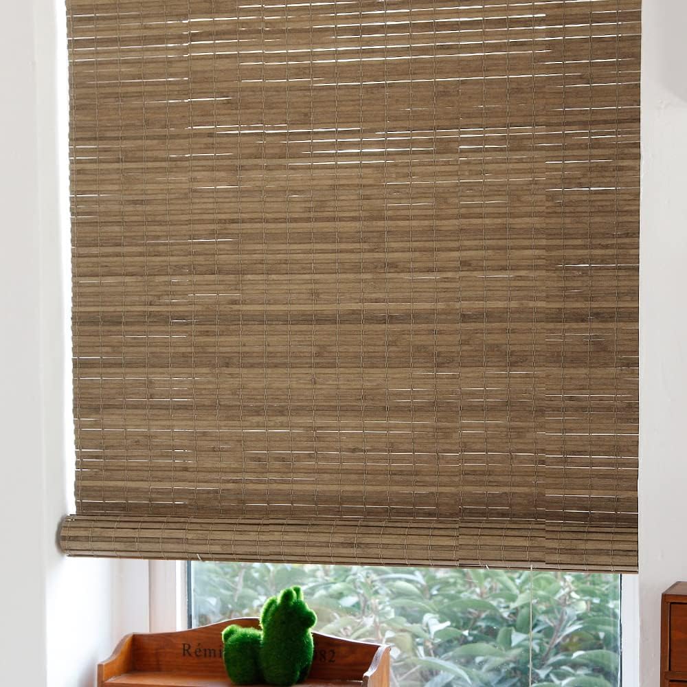 LETAU Cordless Wood Window Roller Shades, Bamboo Light Filtering Window Blinds for Indoor Home