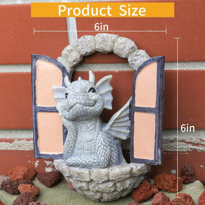 Dragon Garden Ornament Resin Craft Ornament Statue Fairy Door Yard Art Outdoor and Garden Solar