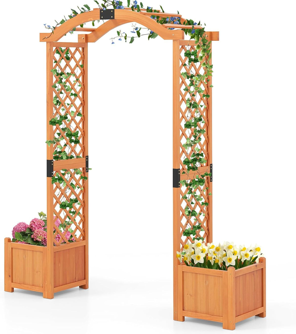 Giantex Garden Arbor with Planter Boxes, Wooden Arch with Trellis and Raised Garden Bed for
