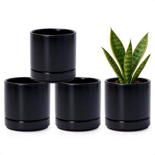 D'vine Dev Set of 4 Small Ceramic Plant Pots, 4.7 Inch Succulent Planter Pot for Plants with