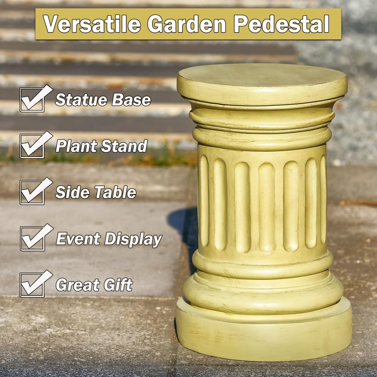 18-inch Tall Garden Pedestal Stand for Indoor & Outdoor Use – Heavy Duty Magnesium Oxide Plant