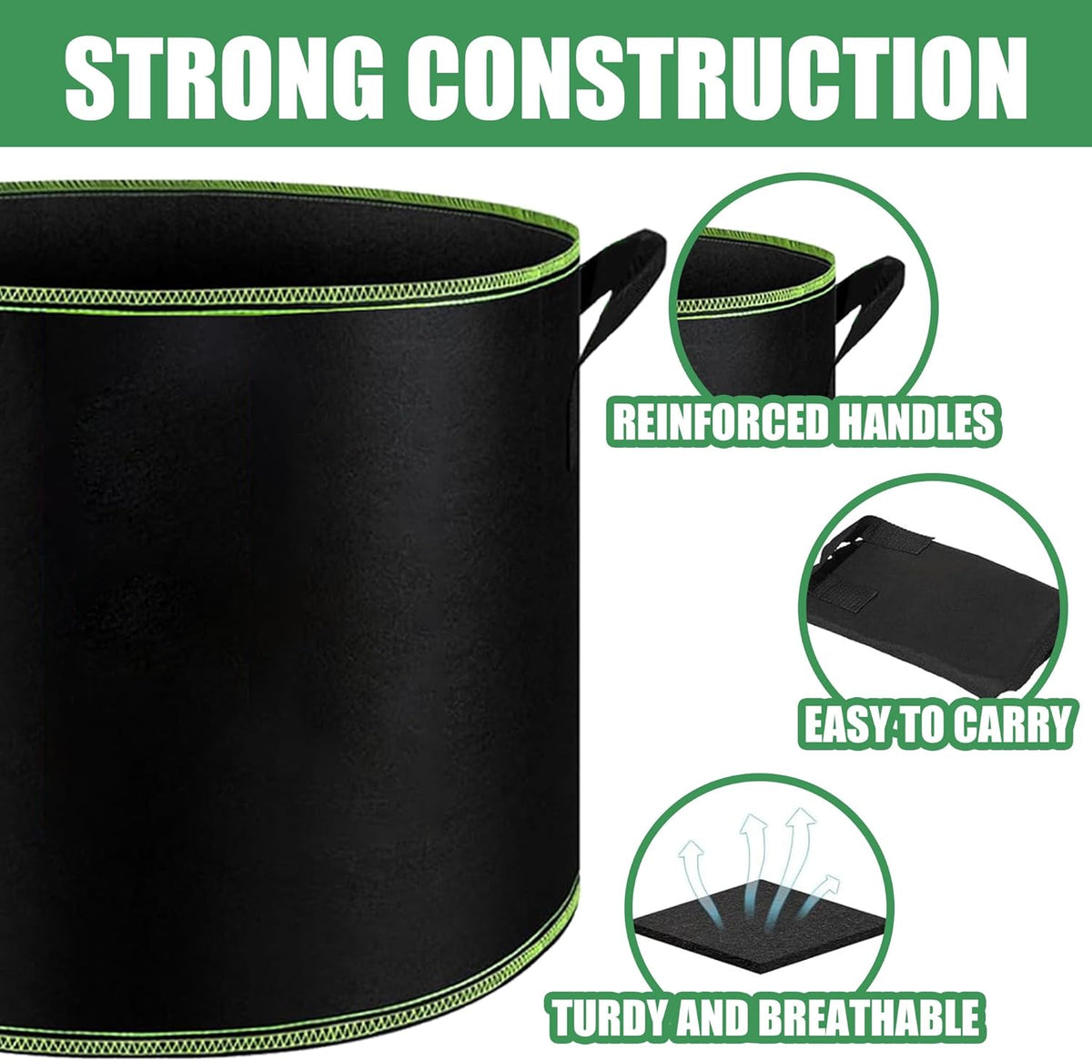 3-Pack 20 Gallon Grow Bags, Thickened Nonwoven Fabric Pots with Handles,Durable Garden Planters