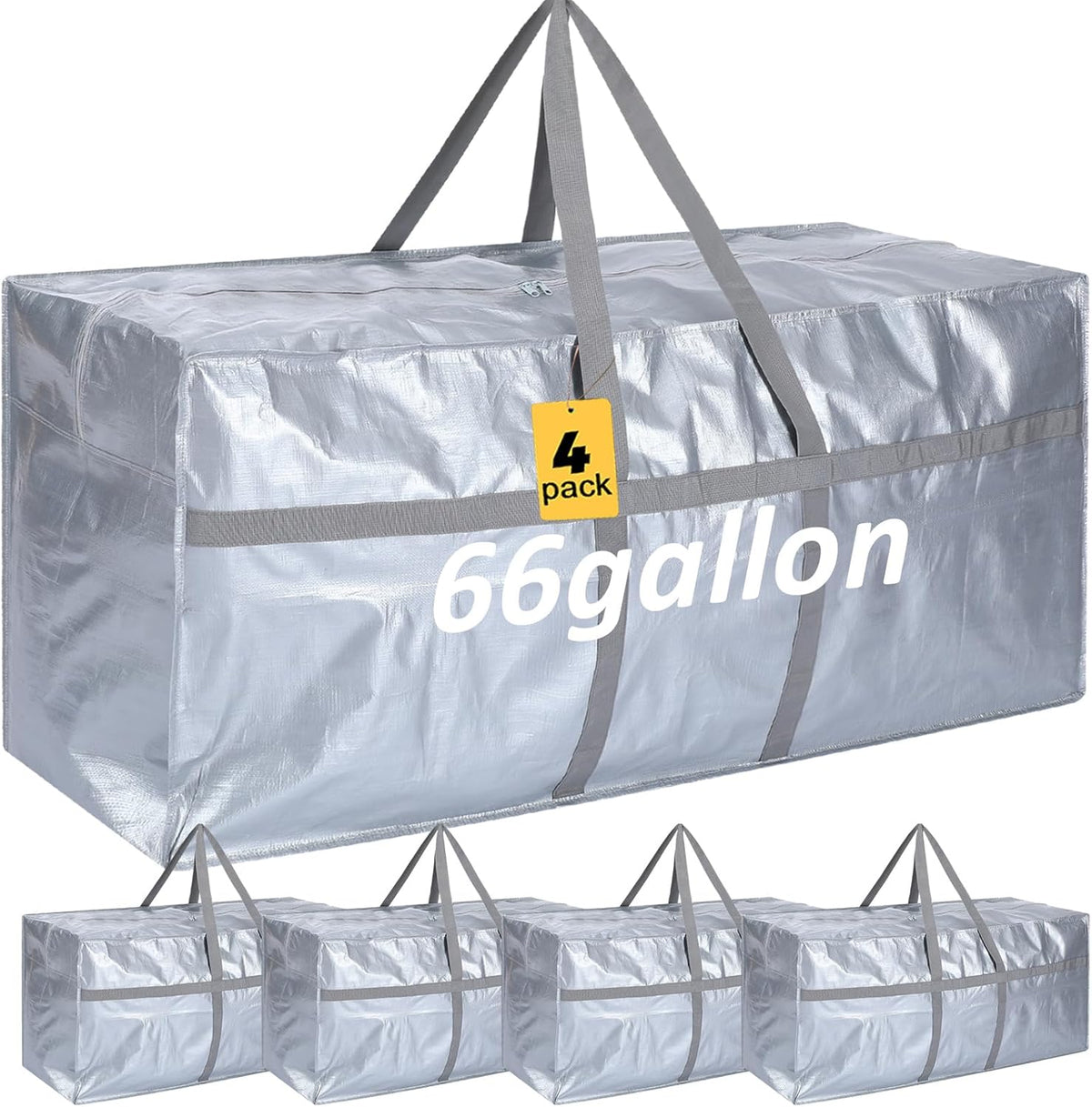 4 Pcs 66 Gallon Large Moving Bags with Zipper and Handles Foldable Storage Duffle Bags Heavy Duty
