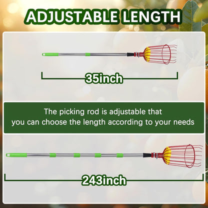 20 Ft Fruit Picker with Wire Basket and Bag Basket,Adjustable Stainless Steel Fruit Picker Pole