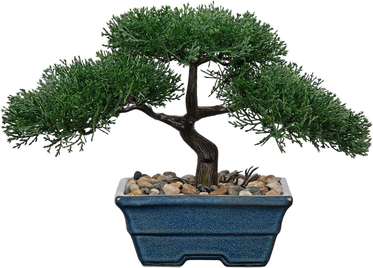 Artificial Bonsai Tree Juniper Faux Plants Indoor Fake Plants Decor with Blue Ceramic Pots for Home