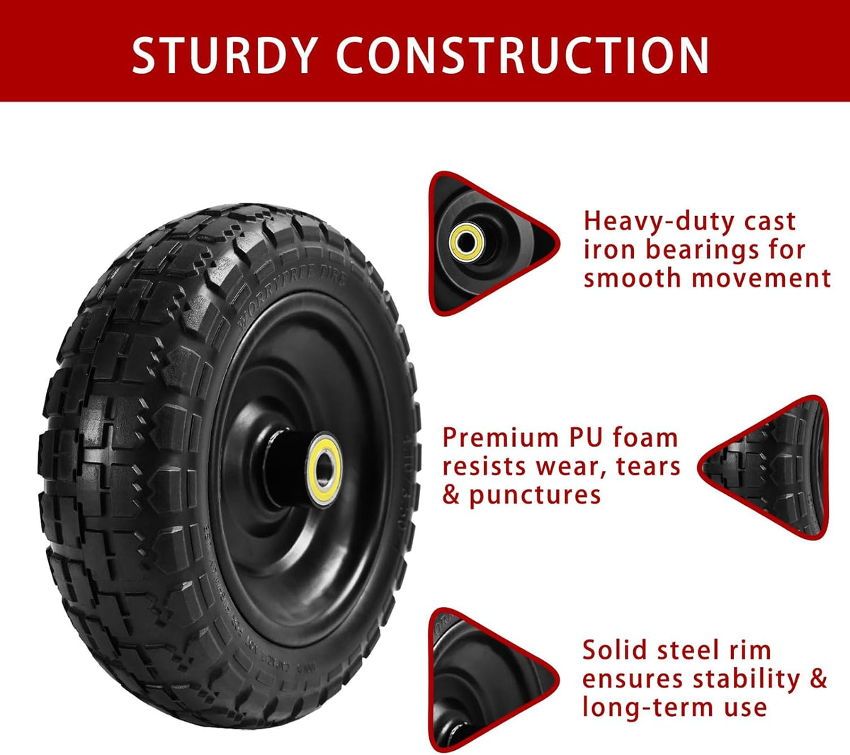 10" Solid Tires (4-Pack) - 4.10/3.50-4 Flat-Free Replacement Wheels for Gorilla Carts