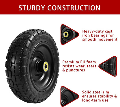 10" Solid Tires (4-Pack) - 4.10/3.50-4 Flat-Free Replacement Wheels for Gorilla Carts