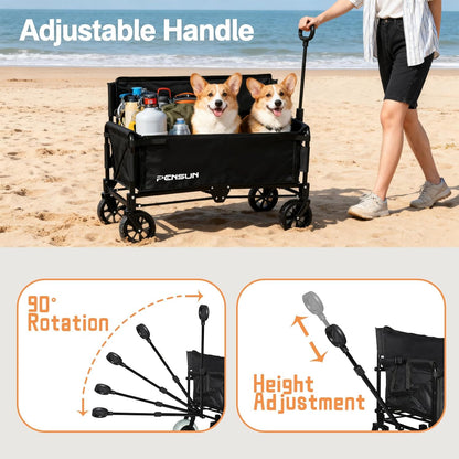 PENSUN 3-in-1 Foldable Wagon Convert to Bench, Collapsible Beach Wagon with Dual Wheel Sets