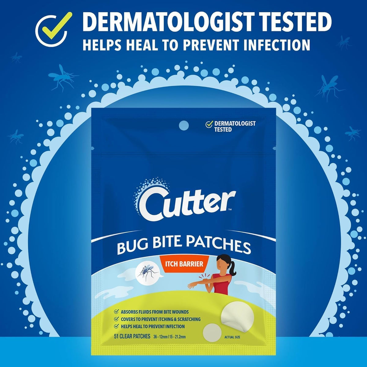Cutter Bug Bite Patches Itch Relief Hydrocolloid Patches for Kids & Adults, Absorbs Fluids, Helps