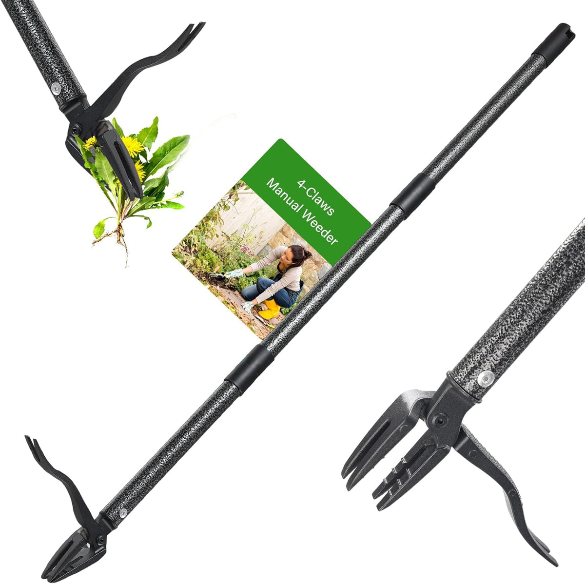 Weed Puller Tool, Stand Up Manual Weeder, Heavy Duty Garden Weeding Tool with 60 inch Long Handle,4