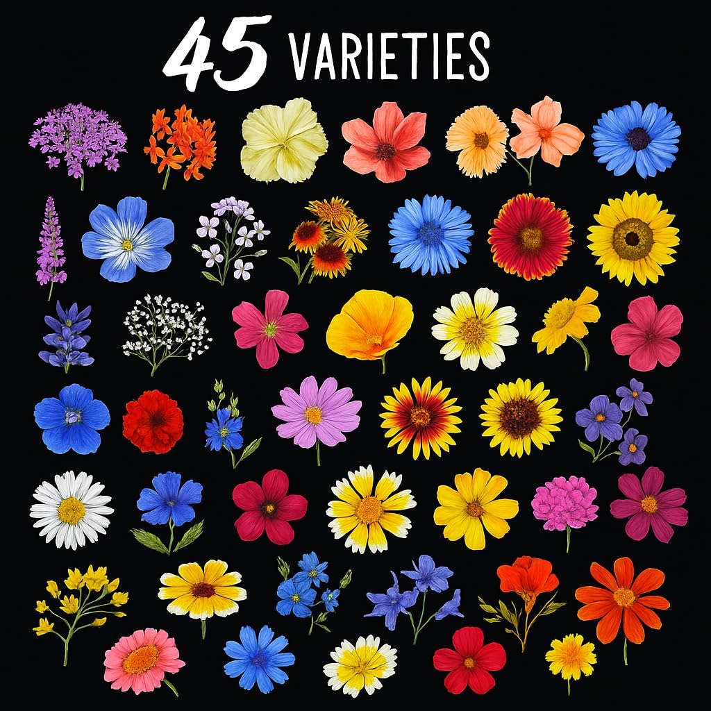 Package of 100,000 Wildflower Seeds - Save The Bees Wild Flower Seeds Collection - 45 Varieties of