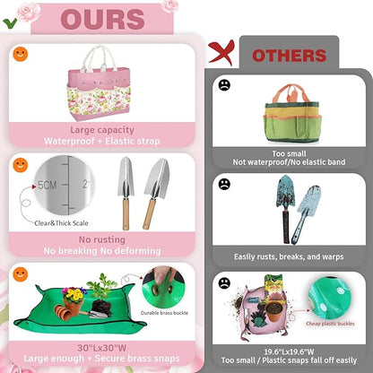22PCS Garden Tools Set for Women,Heavy Duty Hand Tool Kit Included Handy Tote Bag/Trowel/Repotting