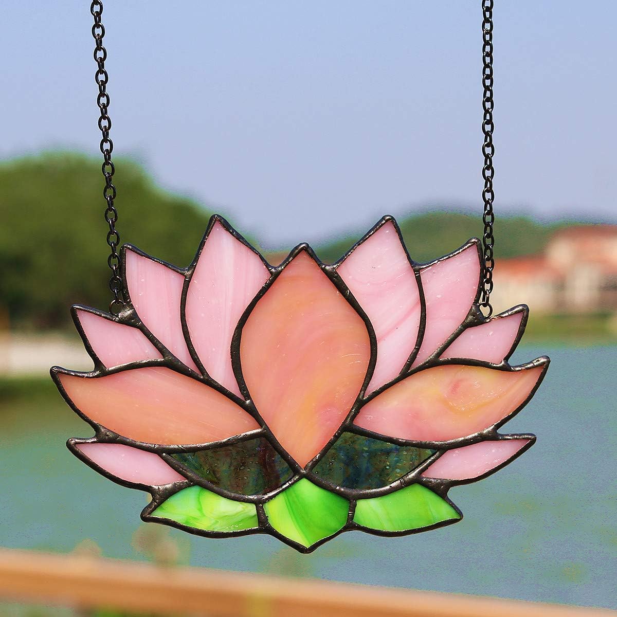 Lotus Flower Decor Stained Glass Window Hangings,Sun Catcher Gift for Mom Lotus Flower Decoration