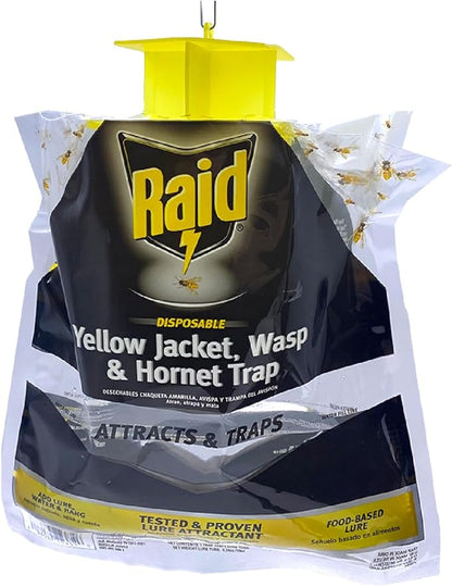 Raid Yellow Jacket, Wasp & Hornet Trap, 6 Pack, Disposable, Convenient, Hanging Fly Trap Bags with
