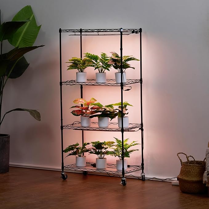 VEVOR Plant Stand with Grow Light, 4-Tier Plant Shelf with 45W Full Spectrum Grow Light, 3 Mode