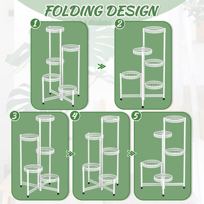 iDavosic.ly Plant Stand Indoor Outdoor, 5 Tier Corner Metal Flower Display Holder Shelf, Folding