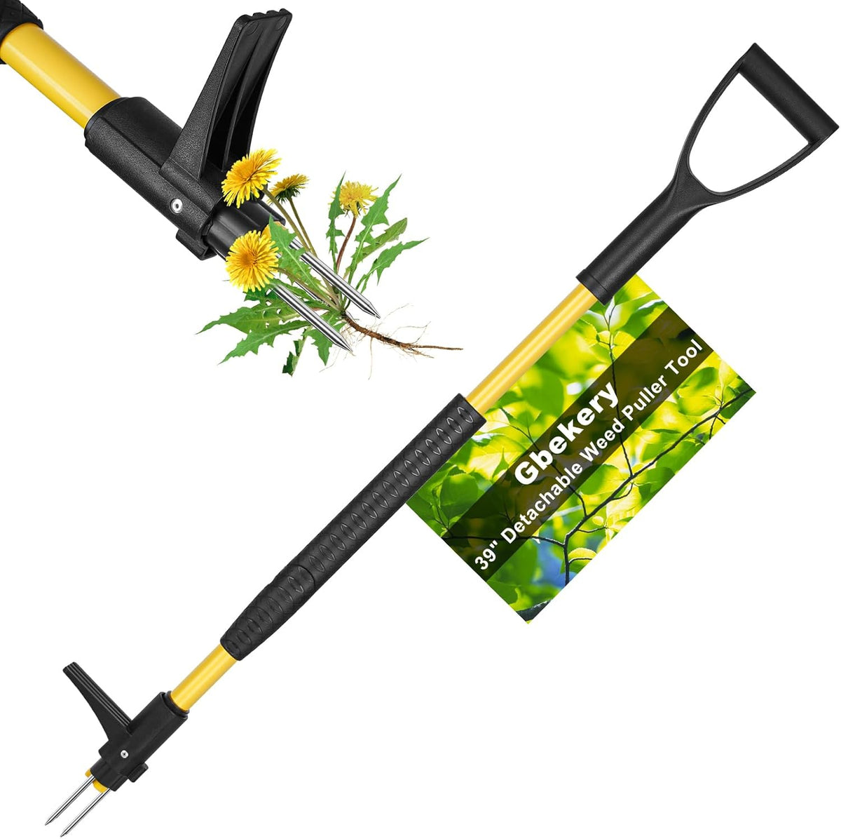 39" Stand Up Weed Puller Tool - Heavy Duty Detachable 3-Claw Weeder with Ergonomic Long D-Handle |