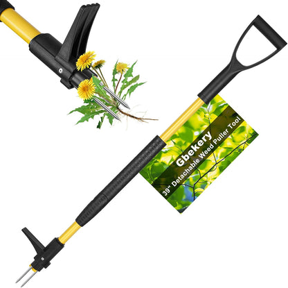39" Stand Up Weed Puller Tool - Heavy Duty Detachable 3-Claw Weeder with Ergonomic Long D-Handle |