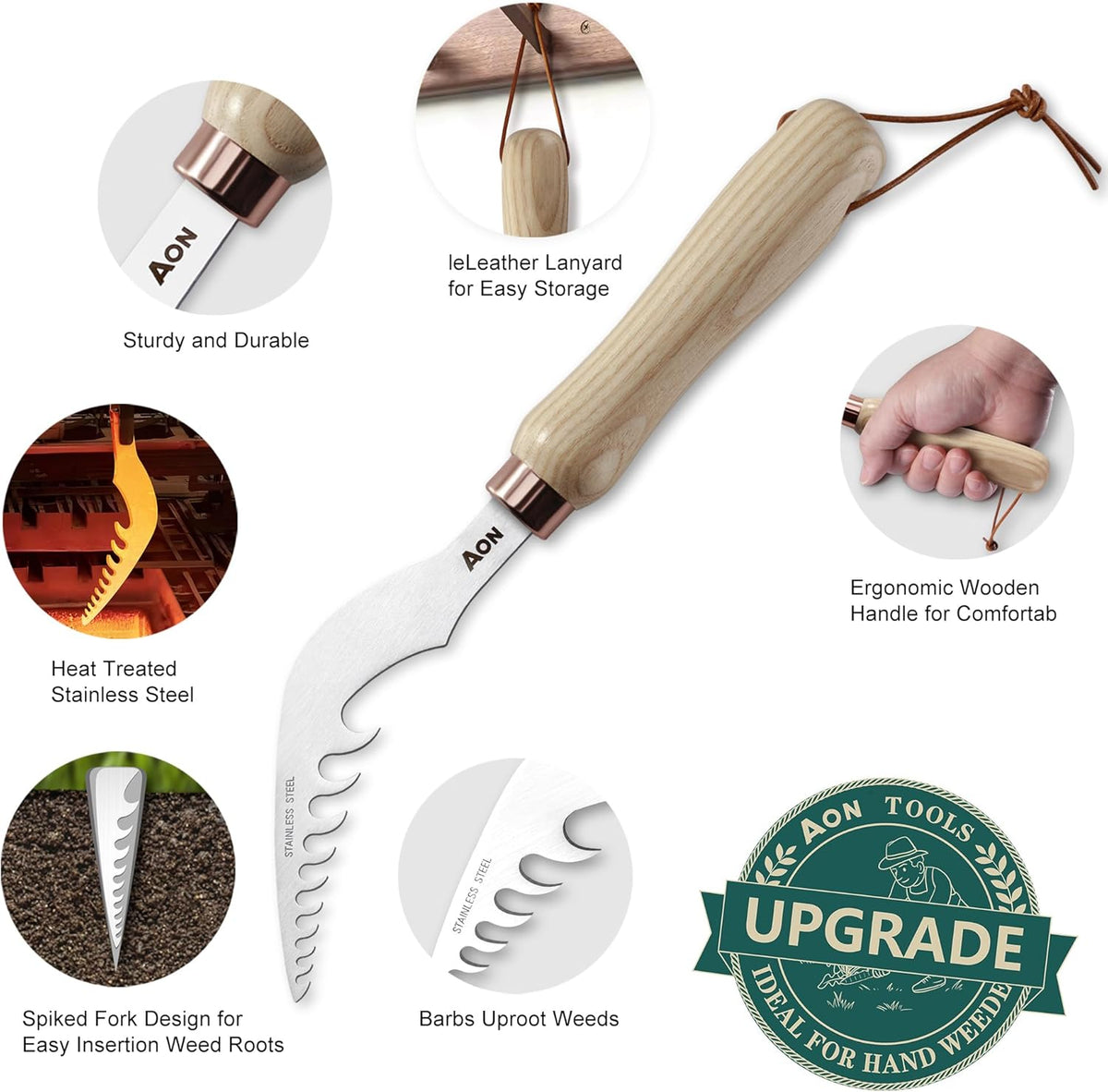AON 2-Pack Hand Crack Weeder Puller Tool Set - Made with Heat Treated Steel and Ash Wood Ergonomic
