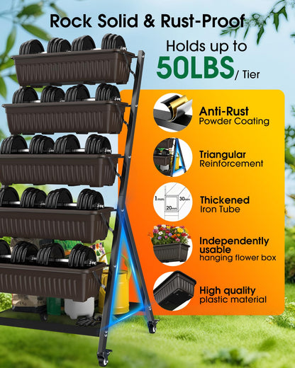 Olaiti 5-Tier Vertical Garden Bed Planter Boxes with Wheels, Drainage System & Storage Space