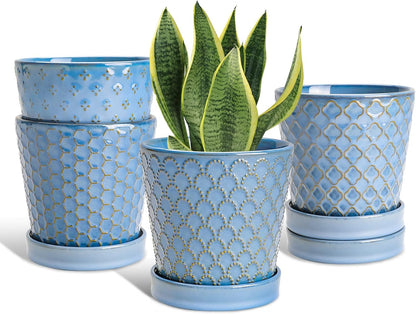 Plant Pots, 5 Inch Pots for Indoor Plants, Planters with Drainage Hole and Saucer, Ceramic Flower