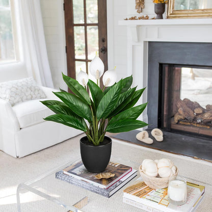 Fake Plants 20'' Faux Plants Artificial Potted Plants Indoor Realistic White Anthurium Artificial