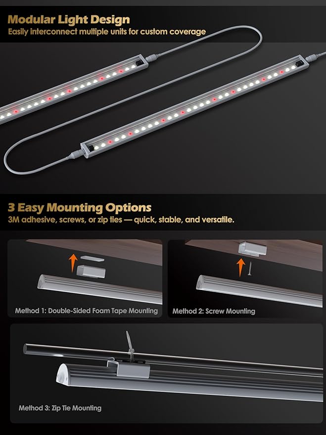 Smart Grow Light for Indoor Plants,3500K Full Spectrum LED Plant Light Strips with 3/9/12H Auto
