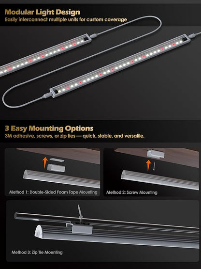 Smart Grow Light for Indoor Plants,3500K Full Spectrum LED Plant Light Strips with 3/9/12H Auto