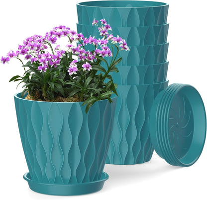 6 Inch Plant Pots, 6 Pack Indoor Flower Pots, Planters with Drainage Holes and Trays for Orchids