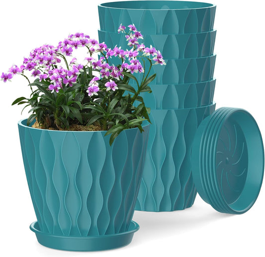 6 Inch Plant Pots, 6 Pack Indoor Flower Pots, Planters with Drainage Holes and Trays for Orchids