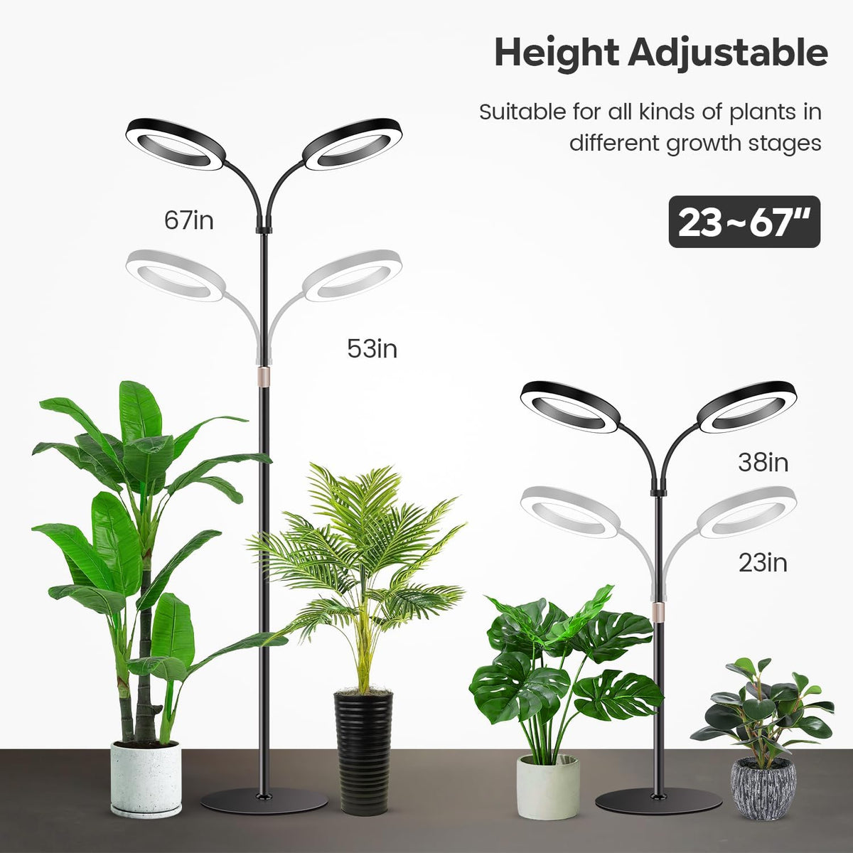 Garpsen Halo Grow Lights, Dual-Head Full Spectrum LED Plant Lights for Indoor Growing with Stand, 3